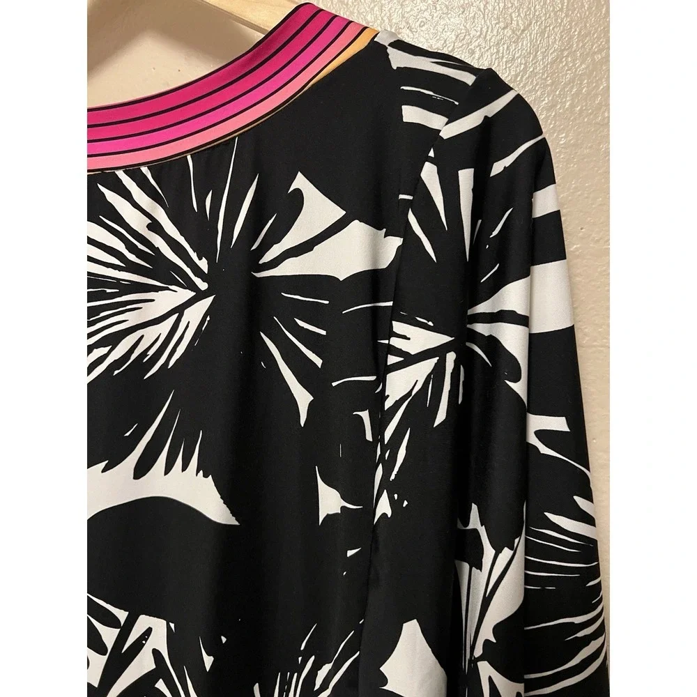 Trina Turk Lennox Swim Cover Up Beach Resort Tunic Dress Black White Pink Size M